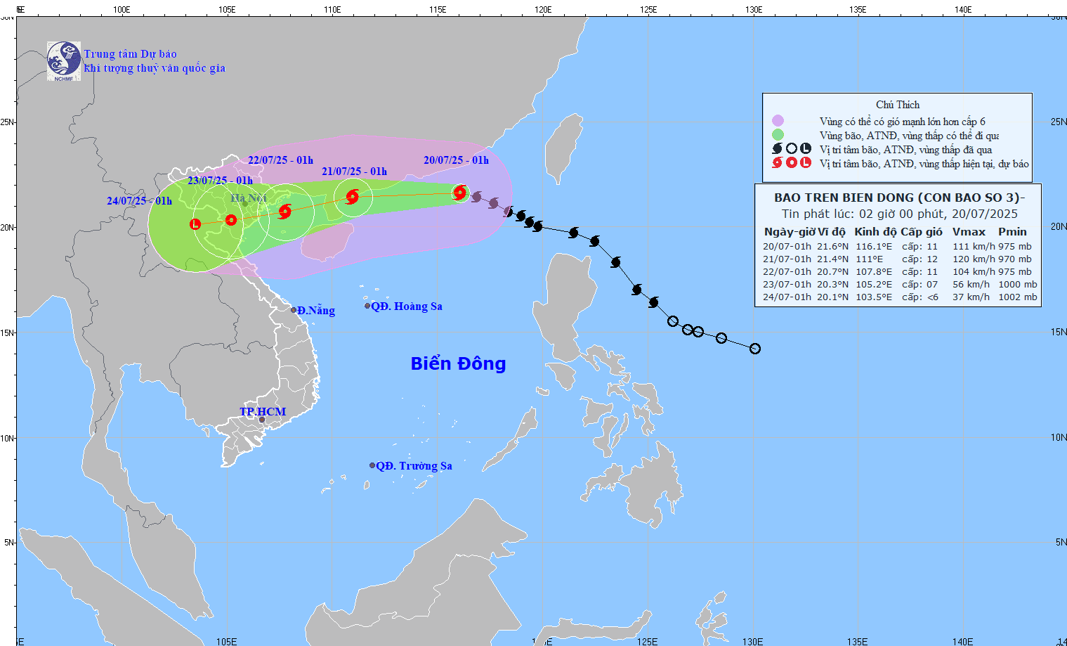 TIN BÃO TRÊN BIỂN ĐÔNG (CƠN BÃO SỐ 03) - hồi 01h00 ngày 20/7/2025)