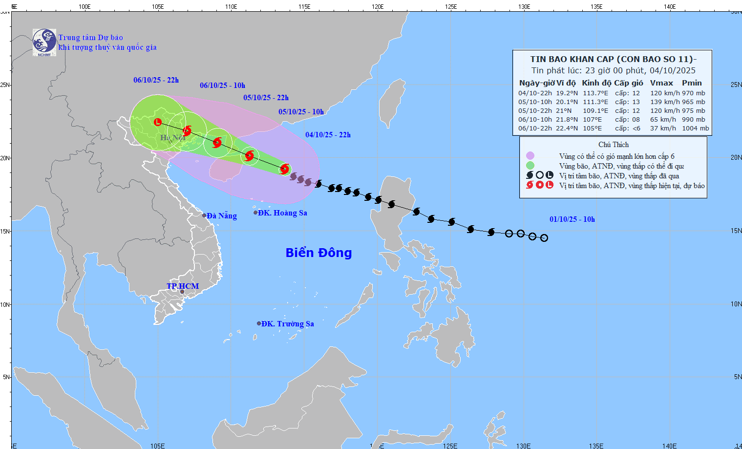 TIN BÃO KHẨN CẤP - CƠN BÃO SỐ 11 (Hồi 22h ngày 04/10/2025)
