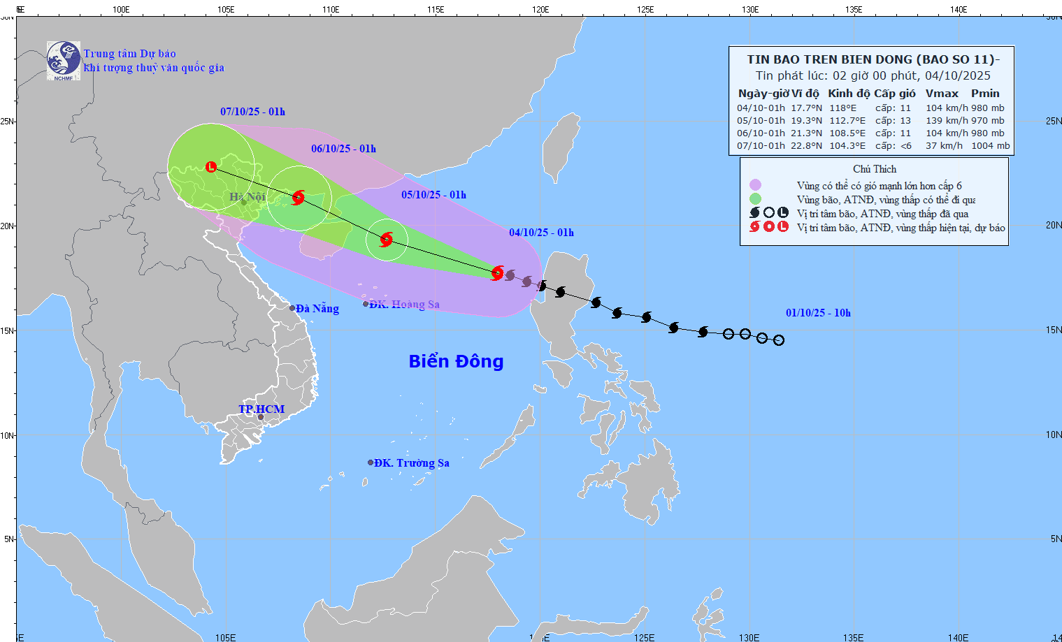 TIN BÃO TRÊN BIỂN ĐÔNG (CƠN BÃO SỐ 11_ Hồi 01h ngày 04/10/2025)
