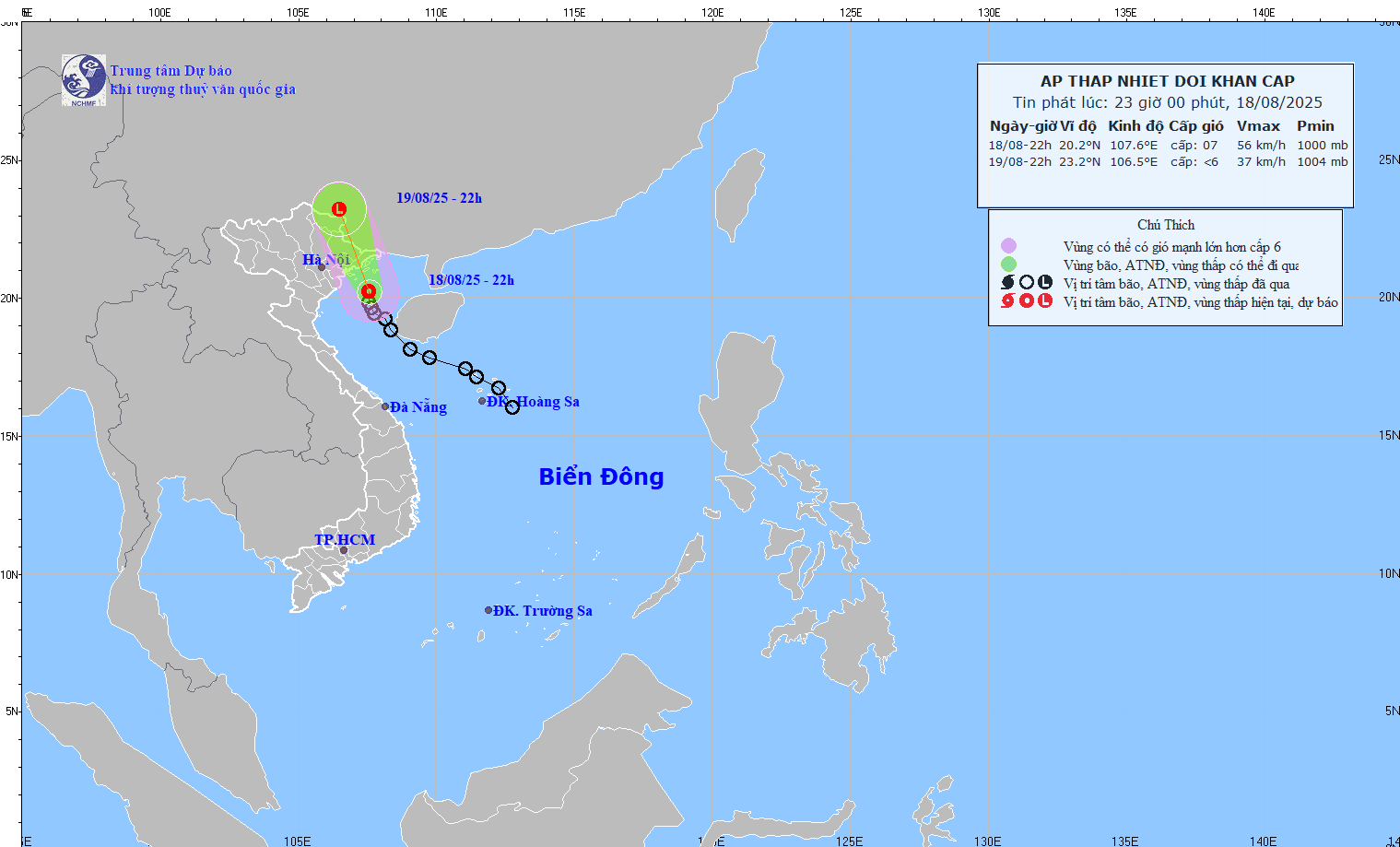 TIN ÁP THẤP NHIỆT ĐỚI KHẨN CẤP (HỒI 22H NGÀY 18/8/2025)