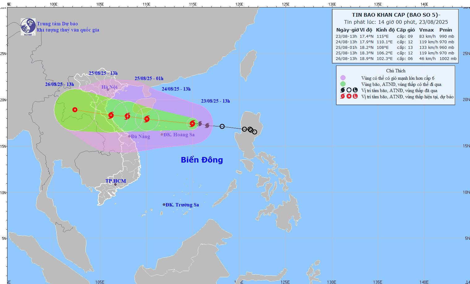 TIN BÃO KHẨN CẤP (CƠN BÃO SỐ 5 HỒI 13H 23/8/2025)