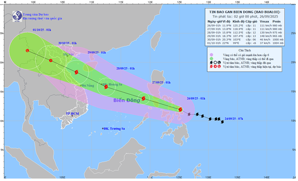 TIN BÃO GẦN BIỂN ĐÔNG - CƠN BÃO BUALOI (HỒI 01h NGÀY 26/9/2025)