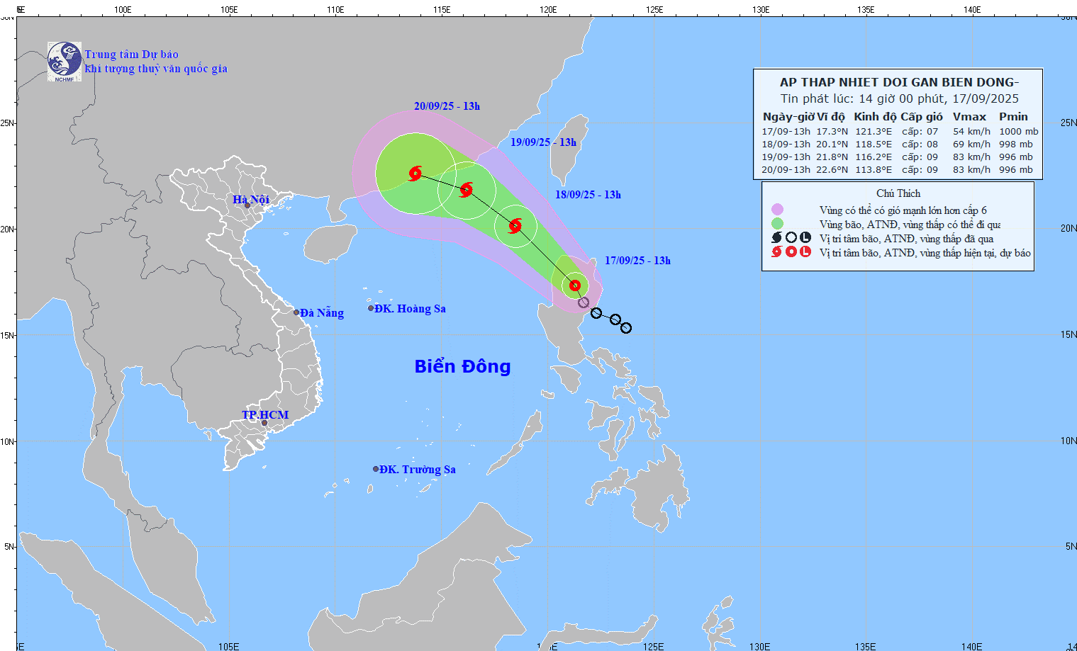 TIN ÁP THẤP NHIỆT ĐỚI GẦN BIỂN ĐÔNG (hồi 13h ngày 17/9/2025)