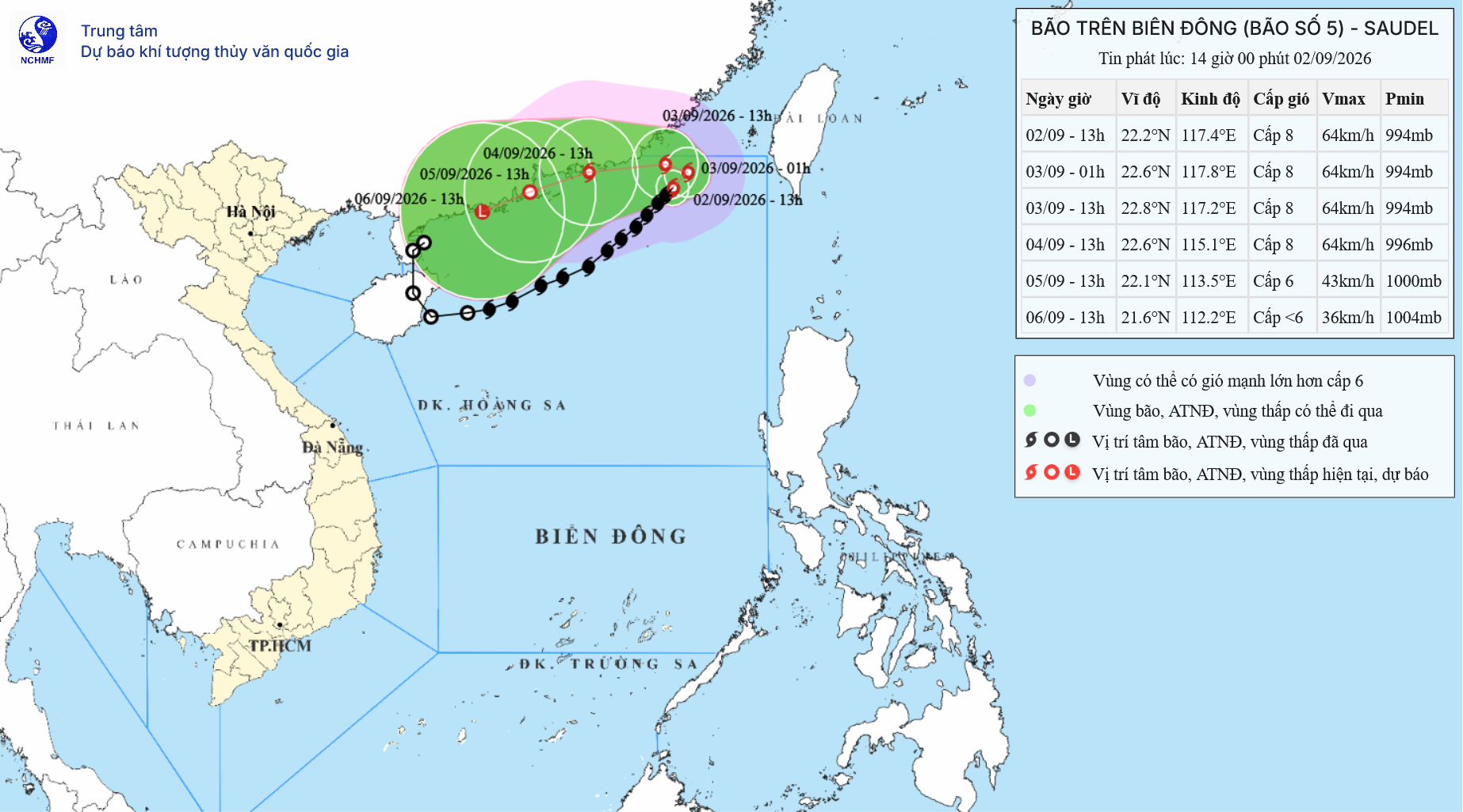 TIN BÃO TRÊN BIỂN ĐÔNG_CƠN BÃO SỐ 5 (HỒI 13h NGÀY 02/9/2026)