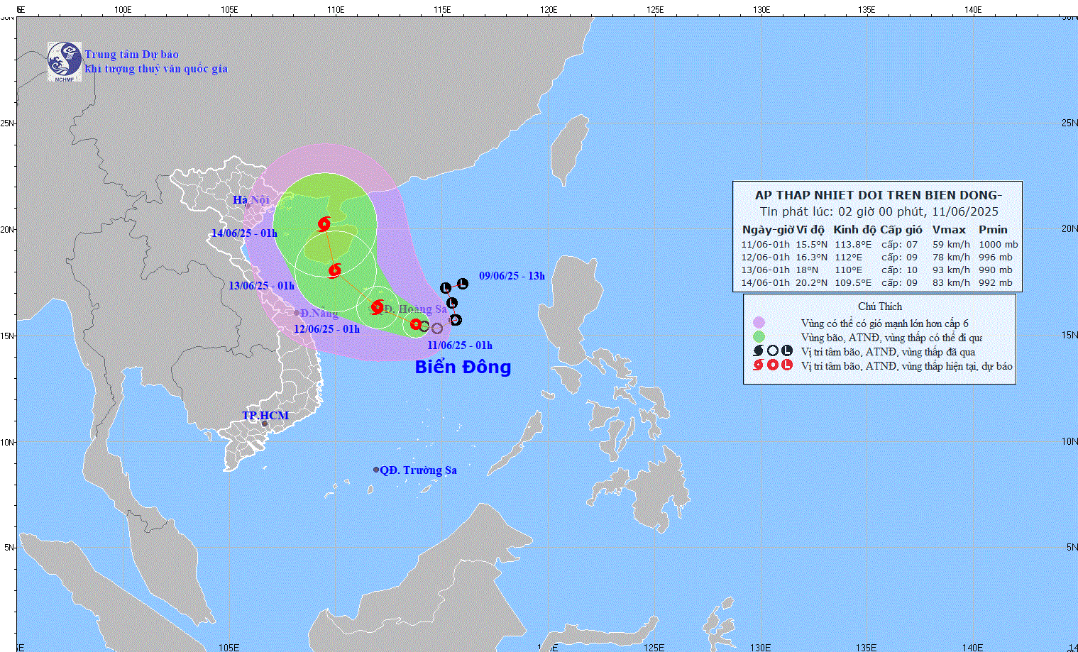 TIN ÁP THẤP NHIỆT ĐỚI TRÊN BIỂN ĐÔNG HỒI 01h00 NGÀY 11/6/2025