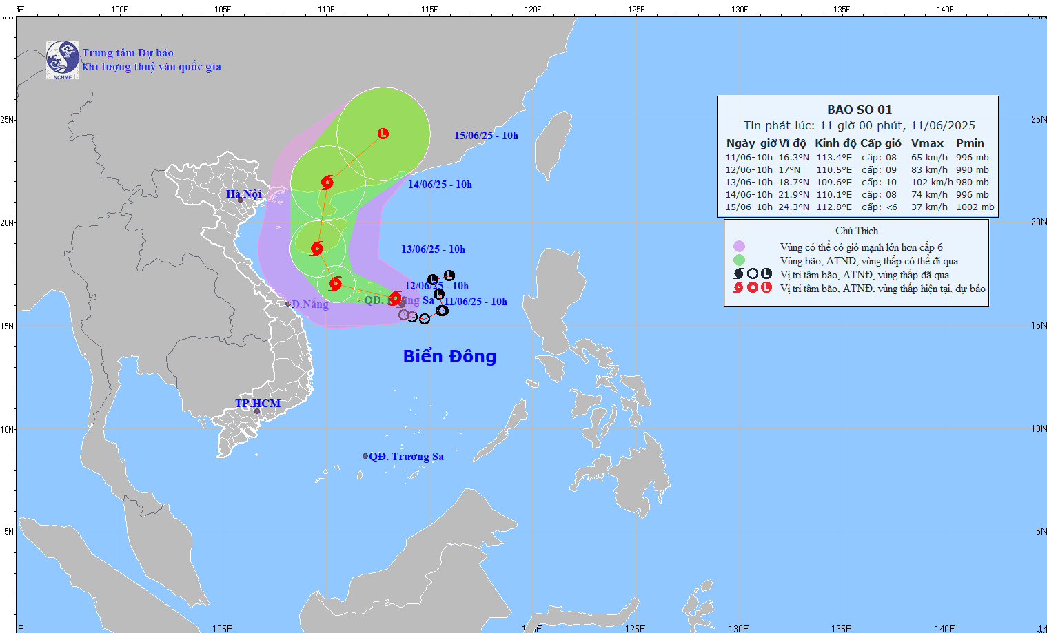TIN BÃO TRÊN BIỂN ĐÔNG (CƠN BÃO SỖ 1) HỒI 10h00 NGÀY 11/6/2025