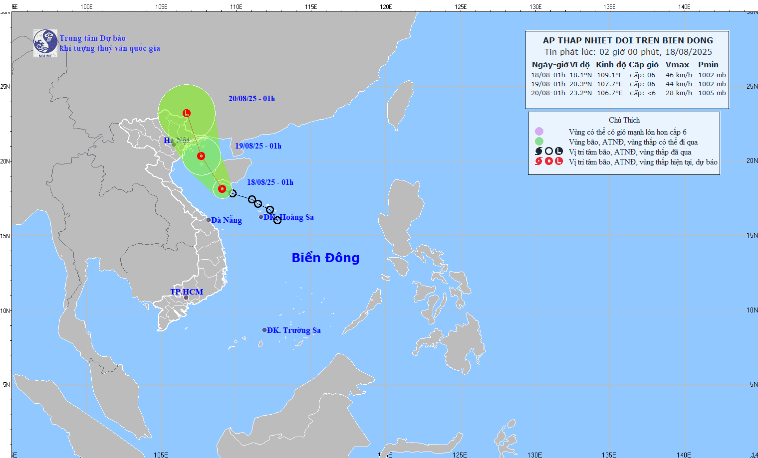 TIN ÁP THẤP NHIỆT ĐỚI TRÊN BIỂN ĐÔNG (PHÁT LÚC 02H NGÀY 18/8/2025)