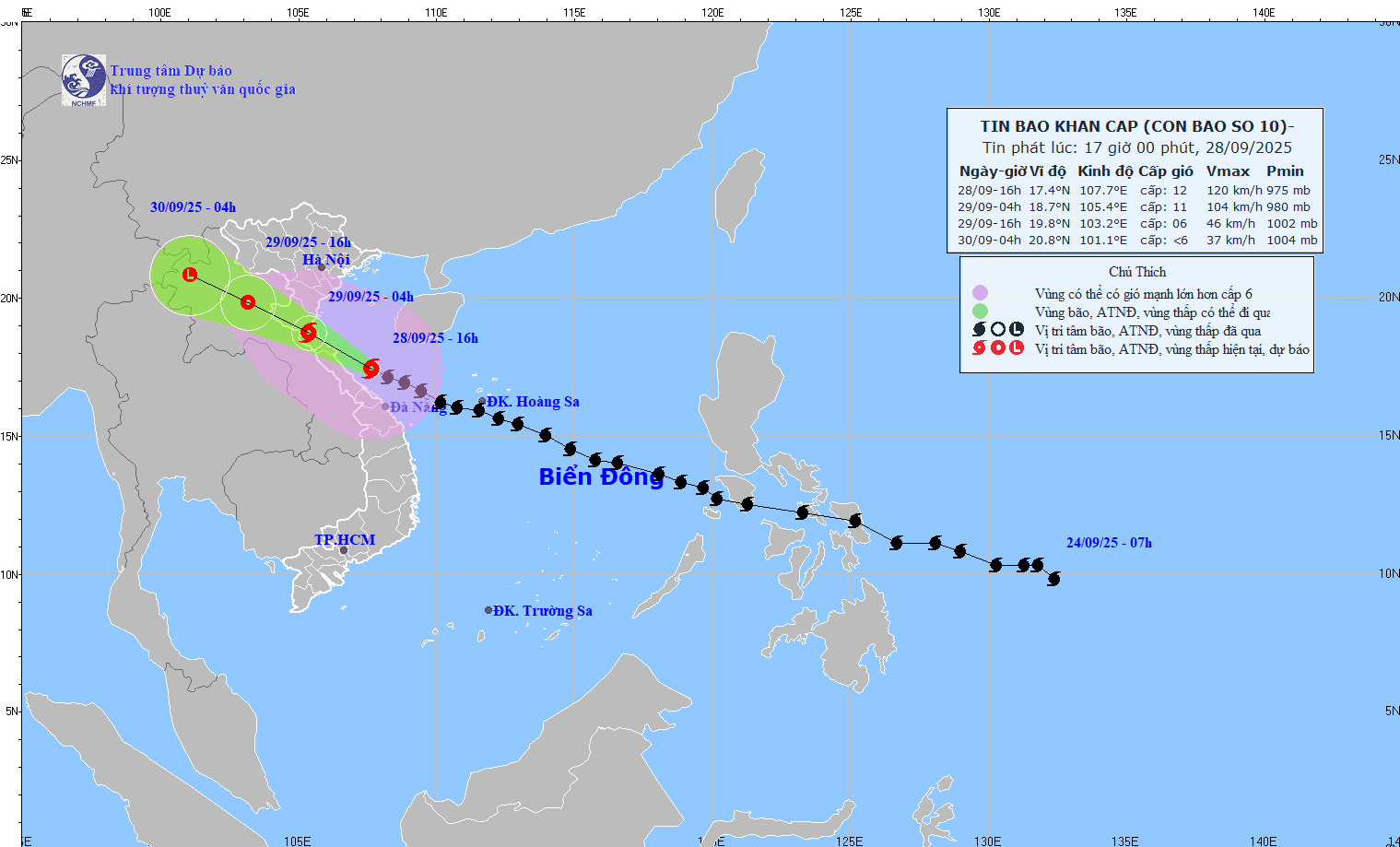 TIN BÃO KHẨN CẤP - CƠN BÃO SỐ 10 (HỒI 16h NGÀY 28/9/2025)