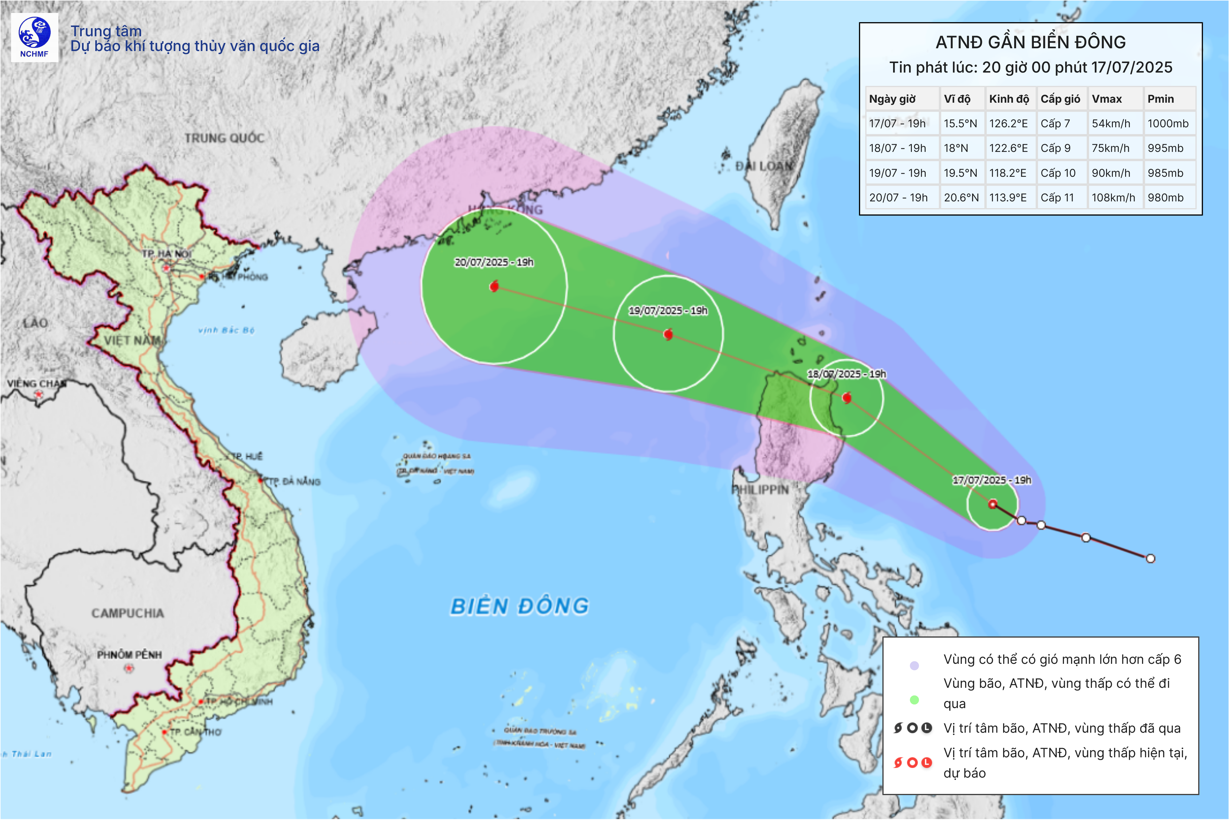 TIN ÁP THẤP NHIỆT ĐỚI GẦN BIỂN ĐÔNG (hồi 19h00 ngày 17/07/2025)