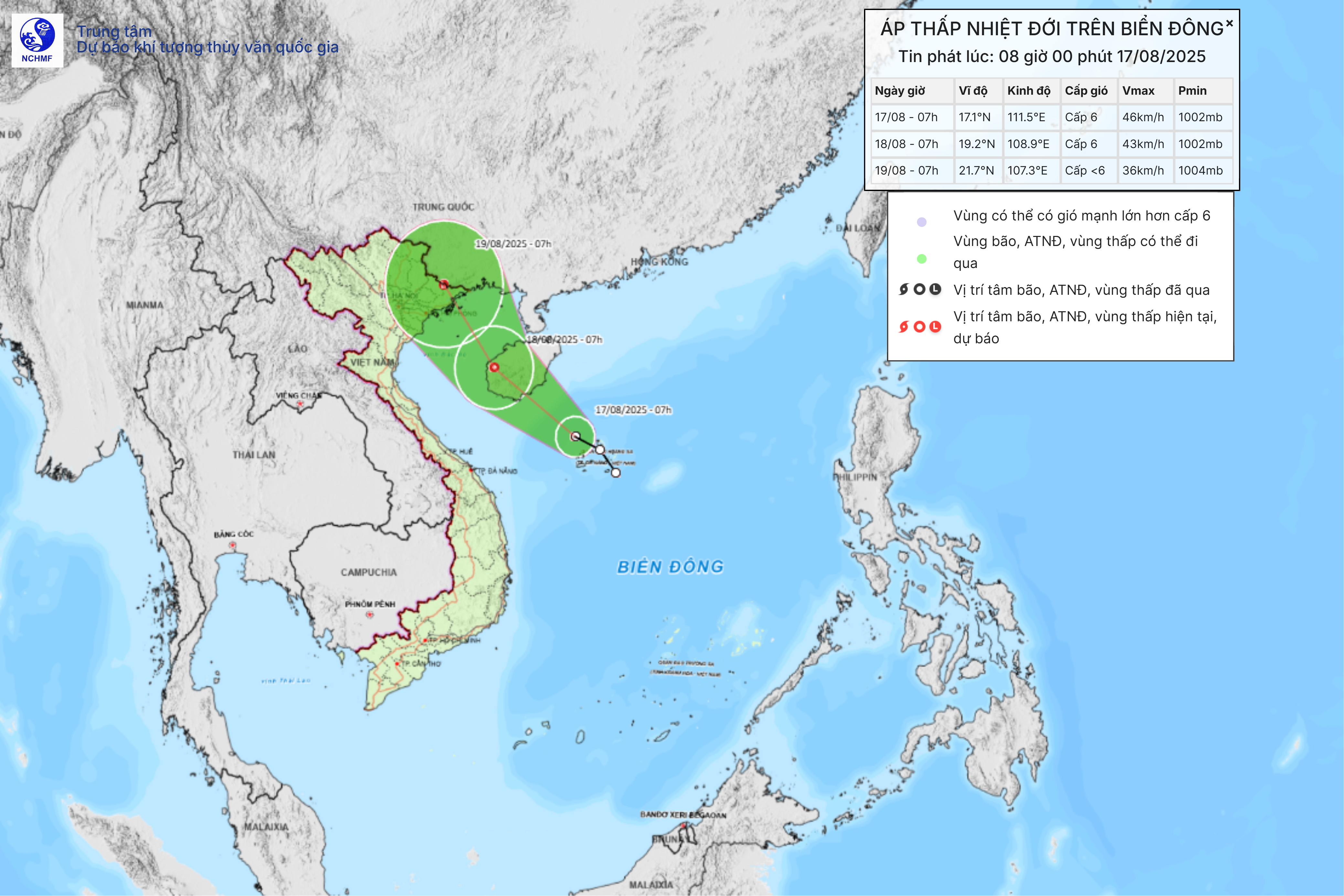 TIN ÁP THẤP NHIỆT ĐỚI TRÊN BIỂN ĐÔNG (HỒI 07H NGÀY 17/8)