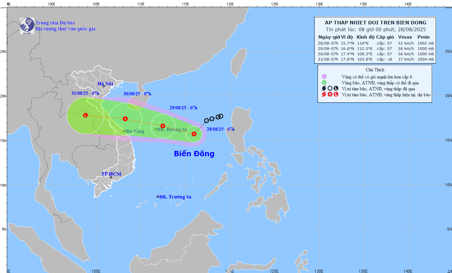 TIN ÁP THẤP NHIỆT ĐỚI TRÊN BIỂN ĐÔNG ( Hồi 07h00 ngày 28/8/2025)