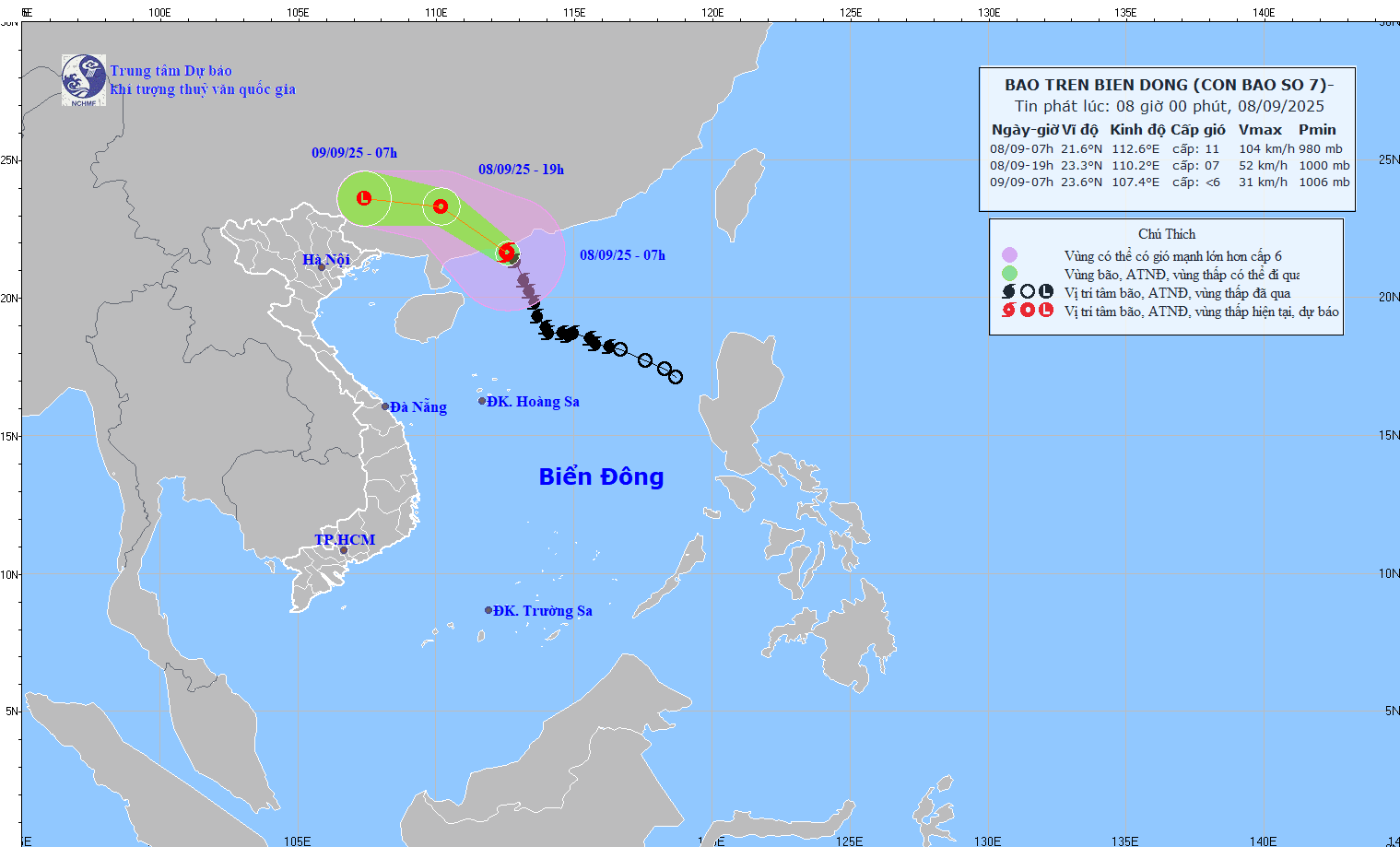 TIN BÃO TRÊN BIỂN ĐÔNG (CƠN BÃO SỐ 7- HỒI 07h NGÀY 08/09/2025)