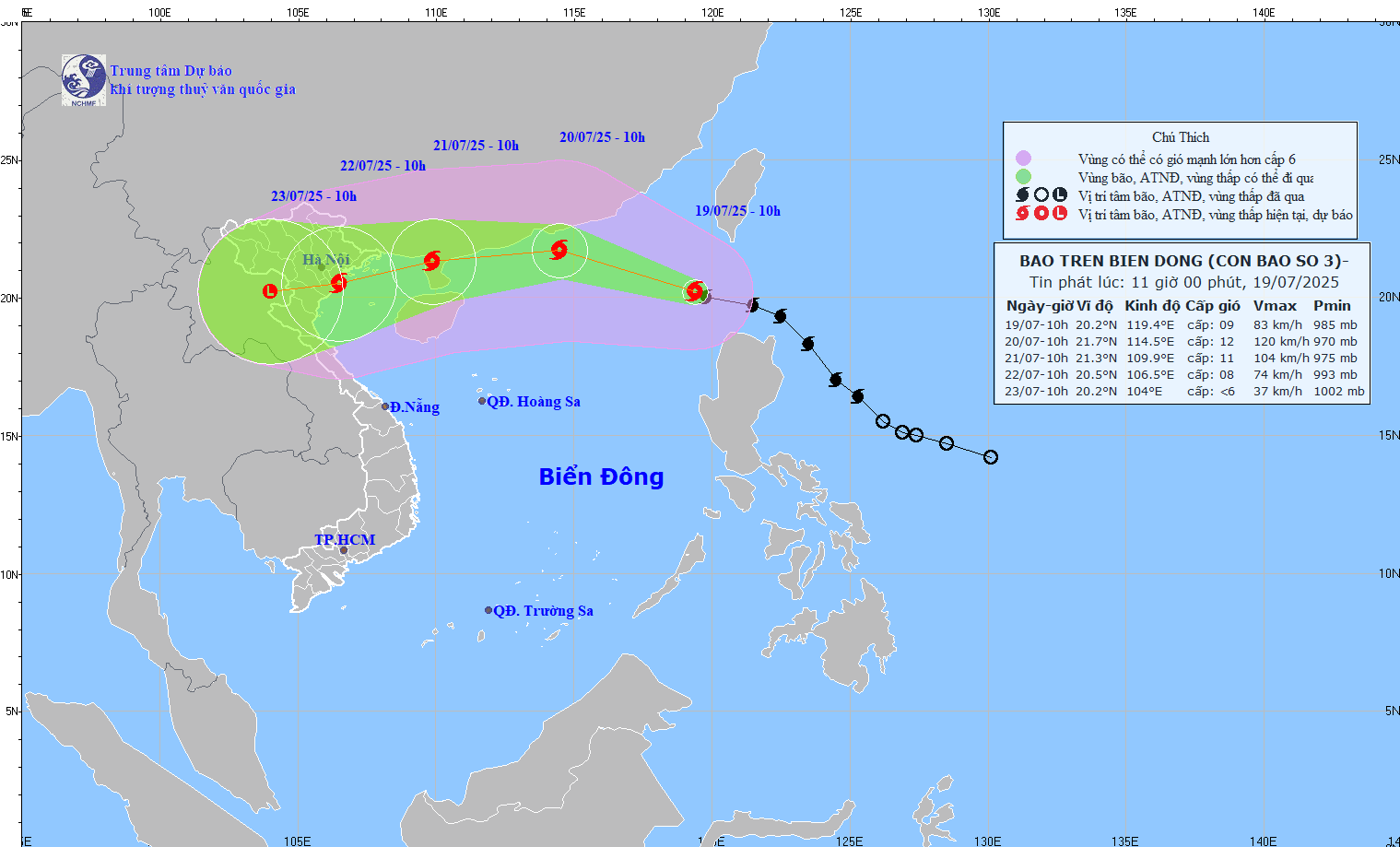 TIN BÃO TRÊN BIỂN ĐÔNG (CƠN BÃO SỐ 03) - hồi 10h00 ngày 19/7/2025)