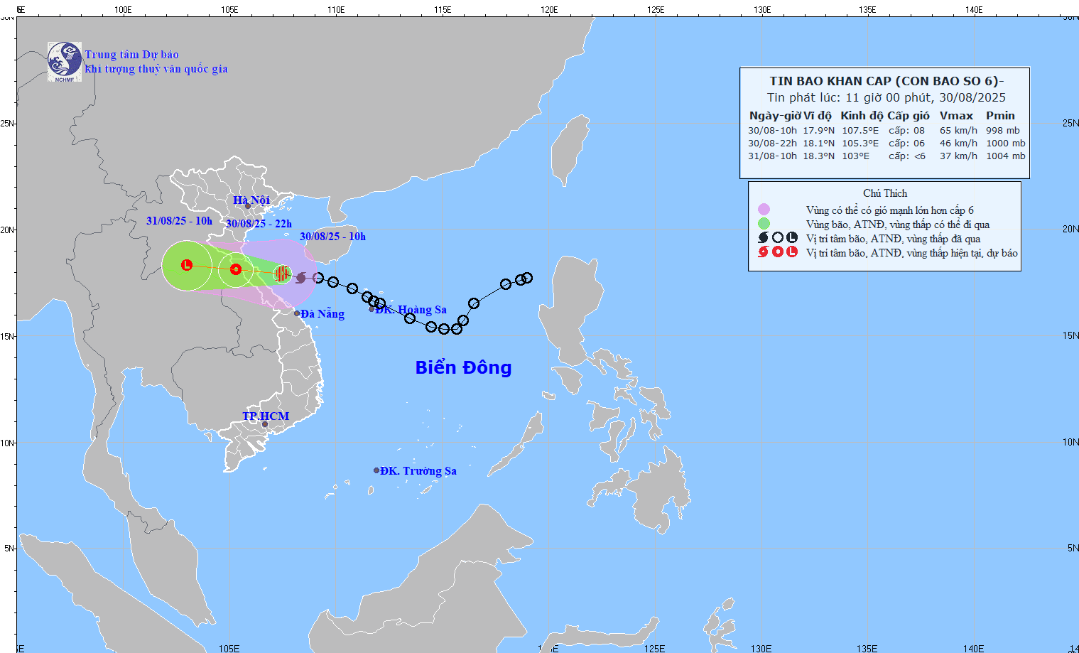 TIN BÃO KHẨN CẤP - CƠN BÃO SỐ 6 (HỒI 10h00 NGÀY 30/08/2025)