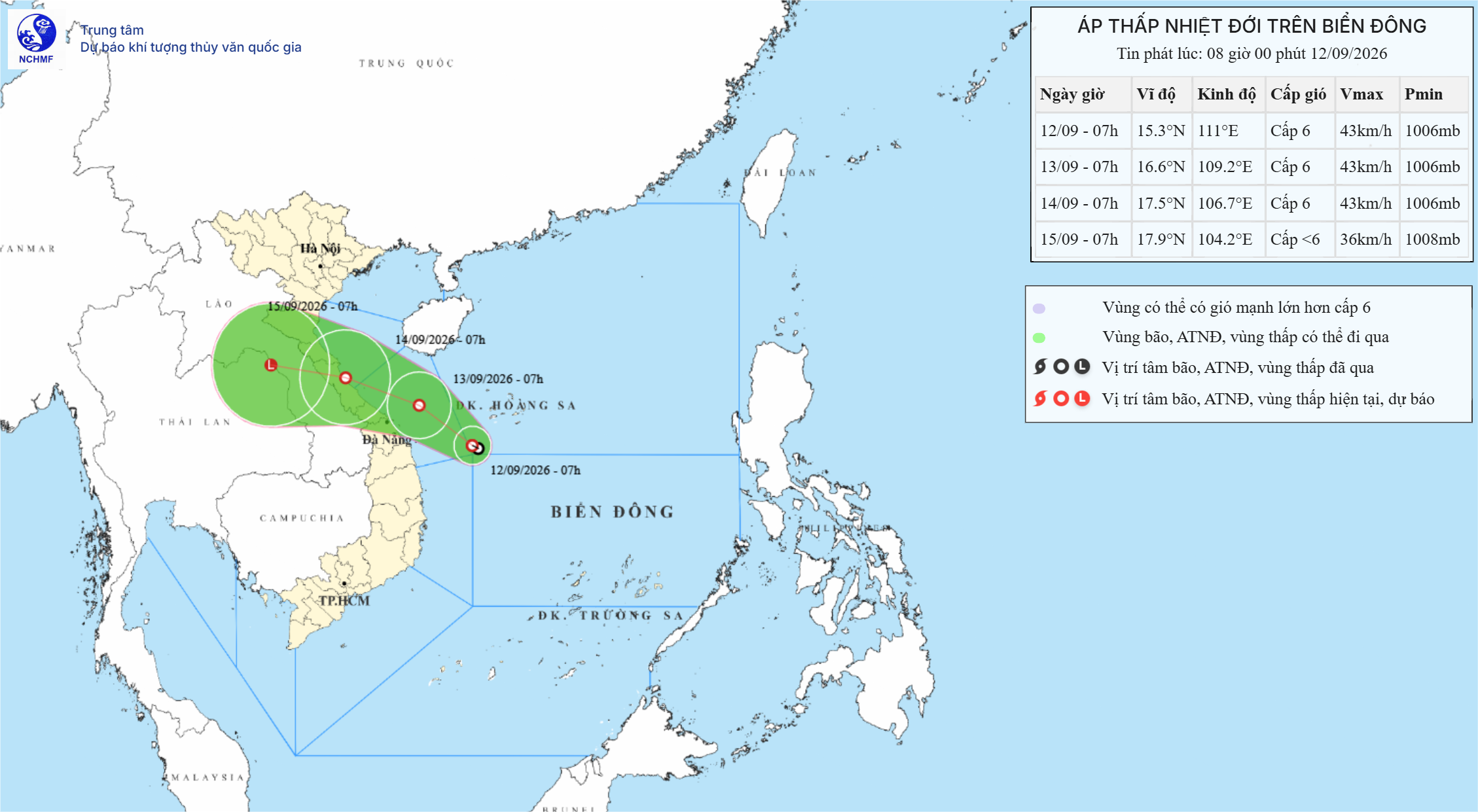 TIN ÁP THẤP NHIỆT ĐỚI TRÊN BIỂN ĐÔNG (Hồi 07h00 ngày 12/9/2026)