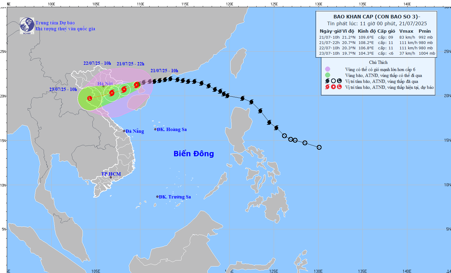 TIN BÃO KHẨN CẤP (CƠN BÃO SỐ 03) - hồi 10h00 ngày 21/7/2025