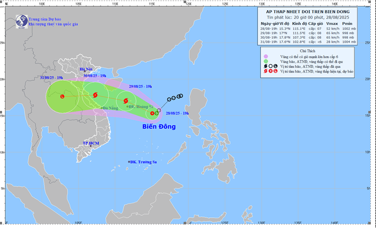 TIN ÁP THẤP NHIỆT ĐỚI TRÊN BIỂN ĐÔNG ( Hồi 19h00 ngày 28/8/2025)
