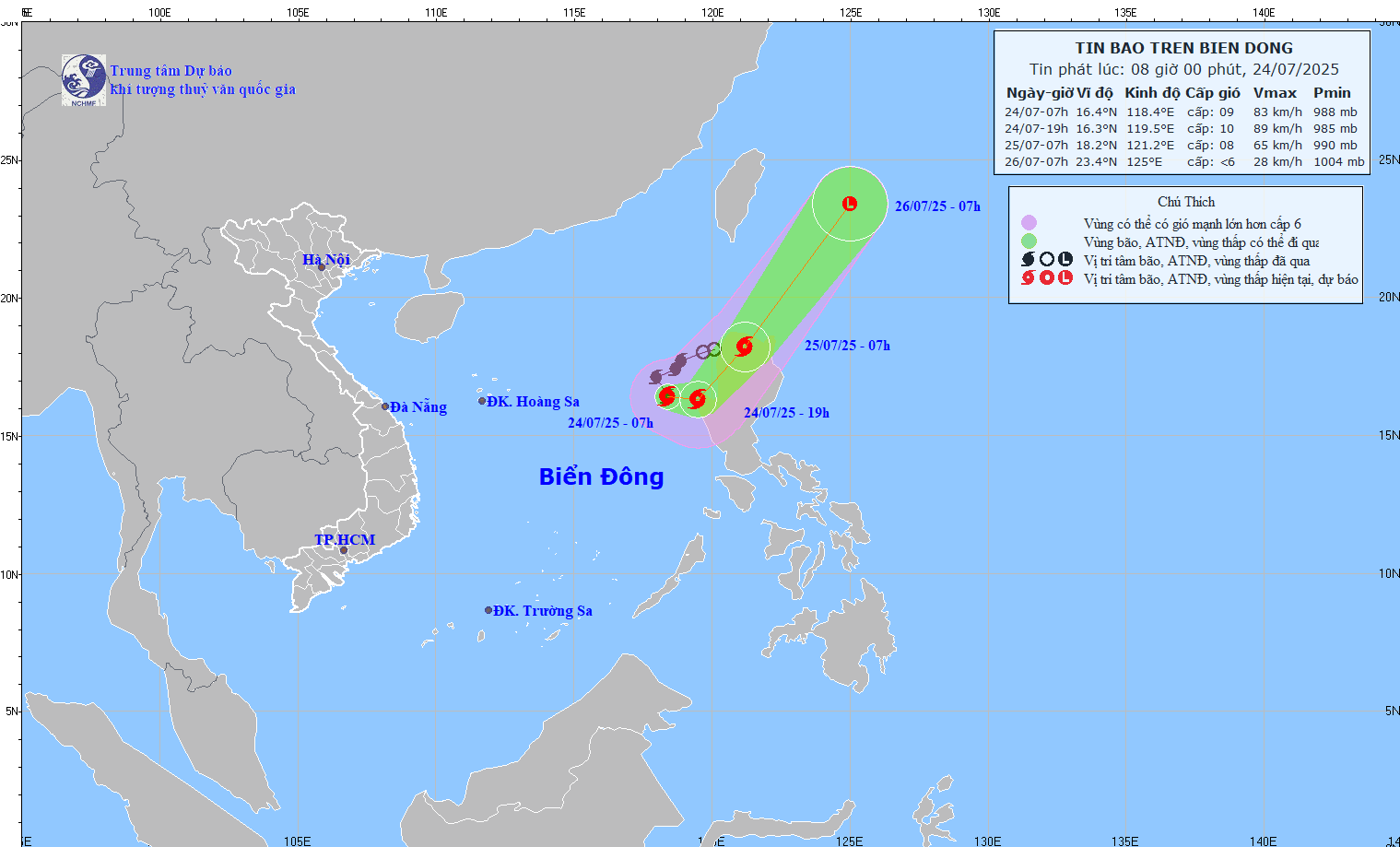 TIN BÃO TRÊN BIỂN ĐÔNG - hồi 07h00 ngày 24/7/2025