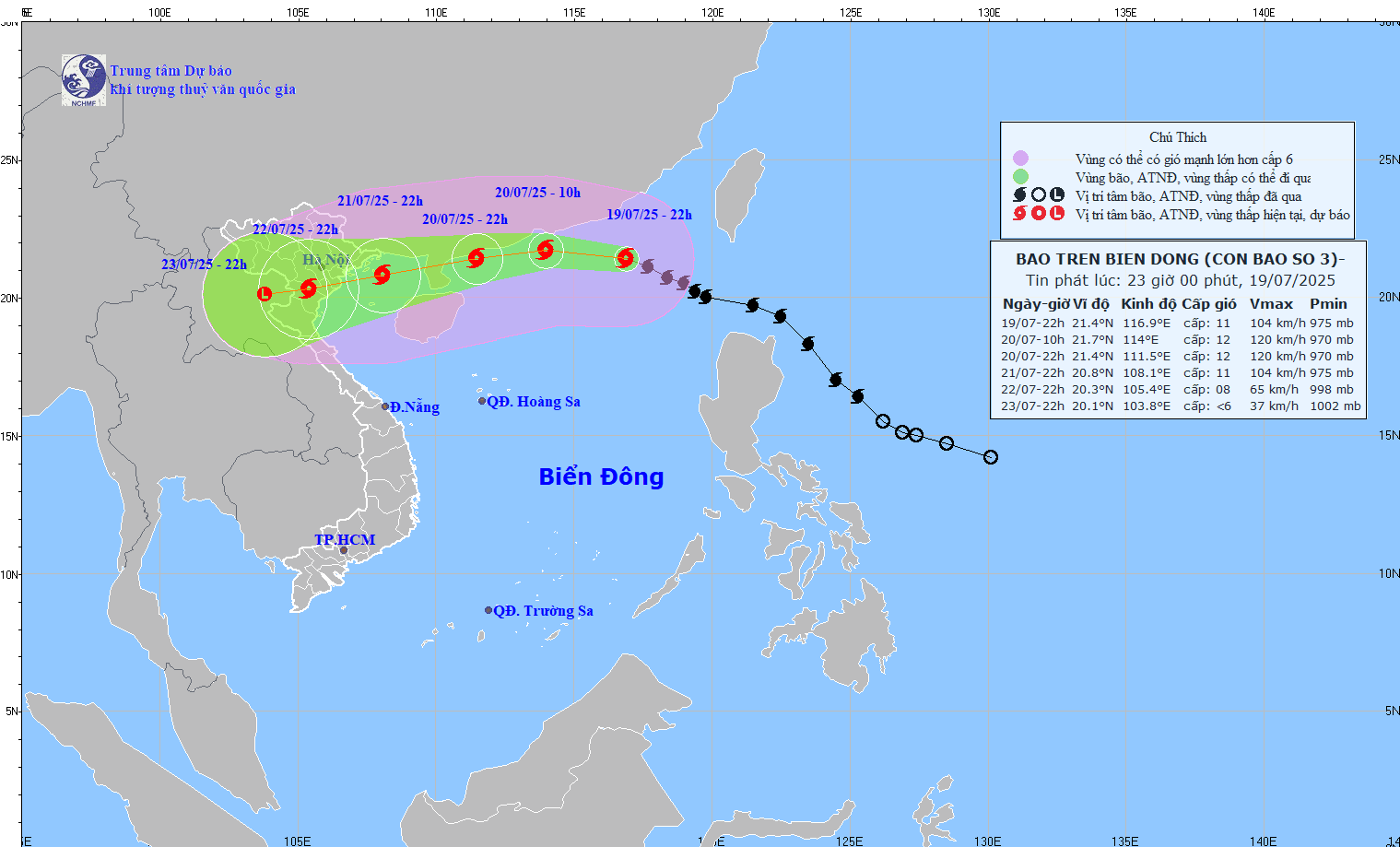 TIN BÃO TRÊN BIỂN ĐÔNG (CƠN BÃO SỐ 03) - hồi 22h00 ngày 19/7/2025)