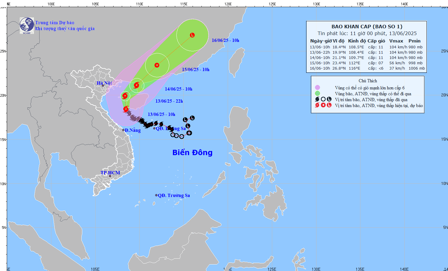 TIN BÃO KHẨN CẤP (CƠN BÃO SỖ 01) HỒI 10h00 NGÀY 13/6/2025