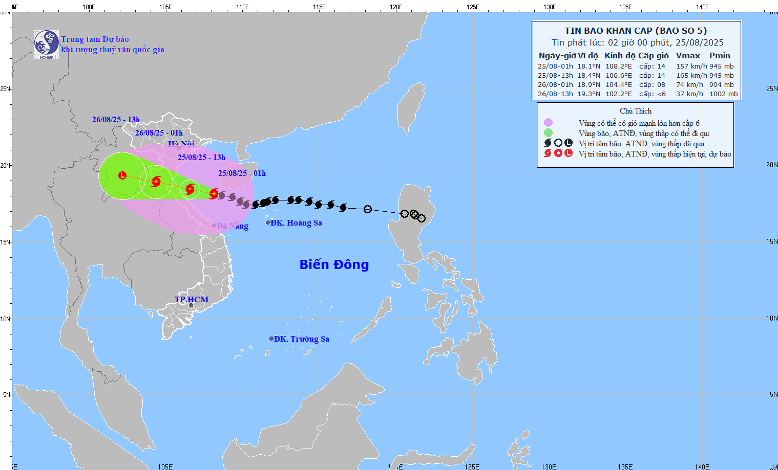 TIN BÃO KHẨN CẤP (CƠN BÃO SỐ 5 - HỒI 01h00 NGÀY 25/8/2025)