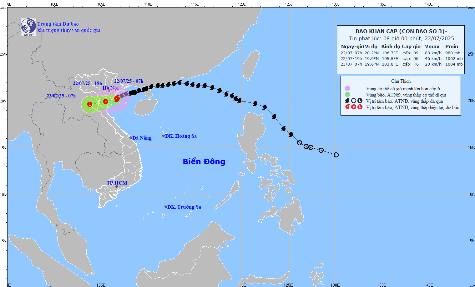 TIN BÃO KHẨN CẤP (CƠN BÃO SỐ 03) - hồi 07h00 ngày 22/7/2025