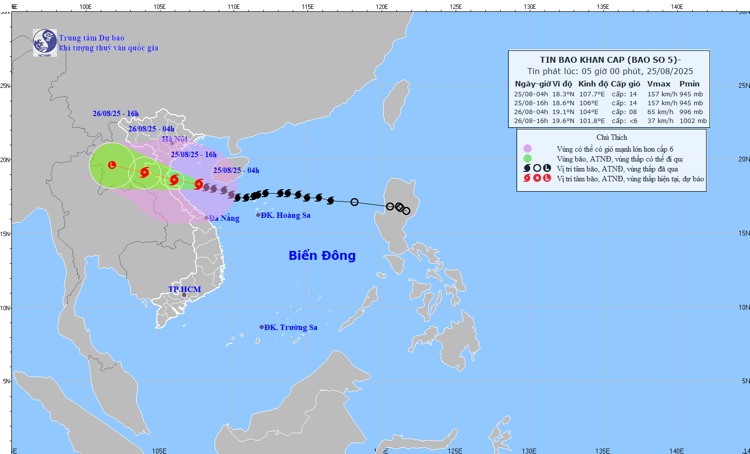 TIN BÃO KHẨN CẤP (CƠN BÃO SỐ 5 - HỒI 04h00 NGÀY 25/8/2025)