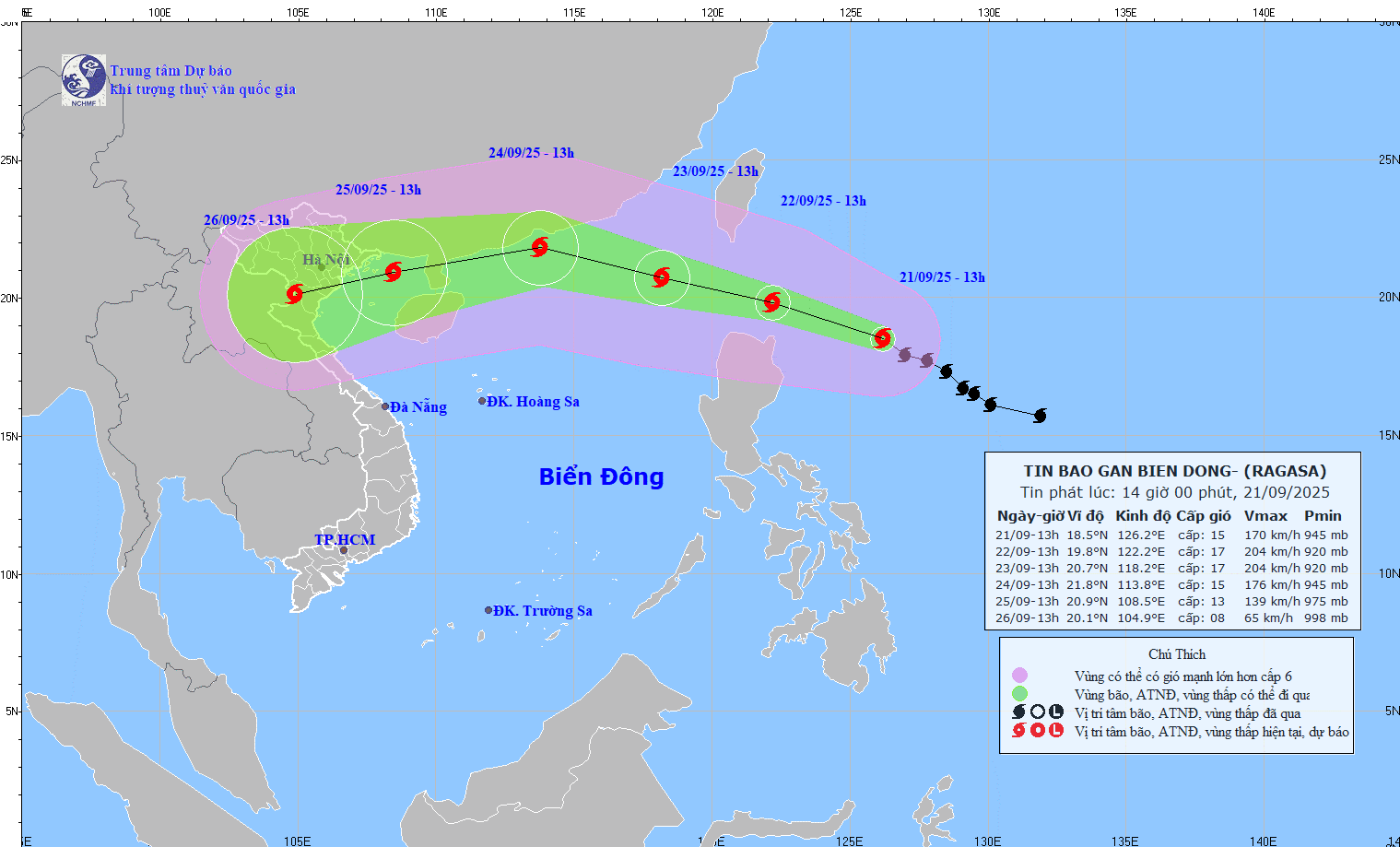 TIN BÃO GẦN BIỂN ĐÔNG (Cơn bão RAGASA - hồi 13h00 ngày 21/9/2025)