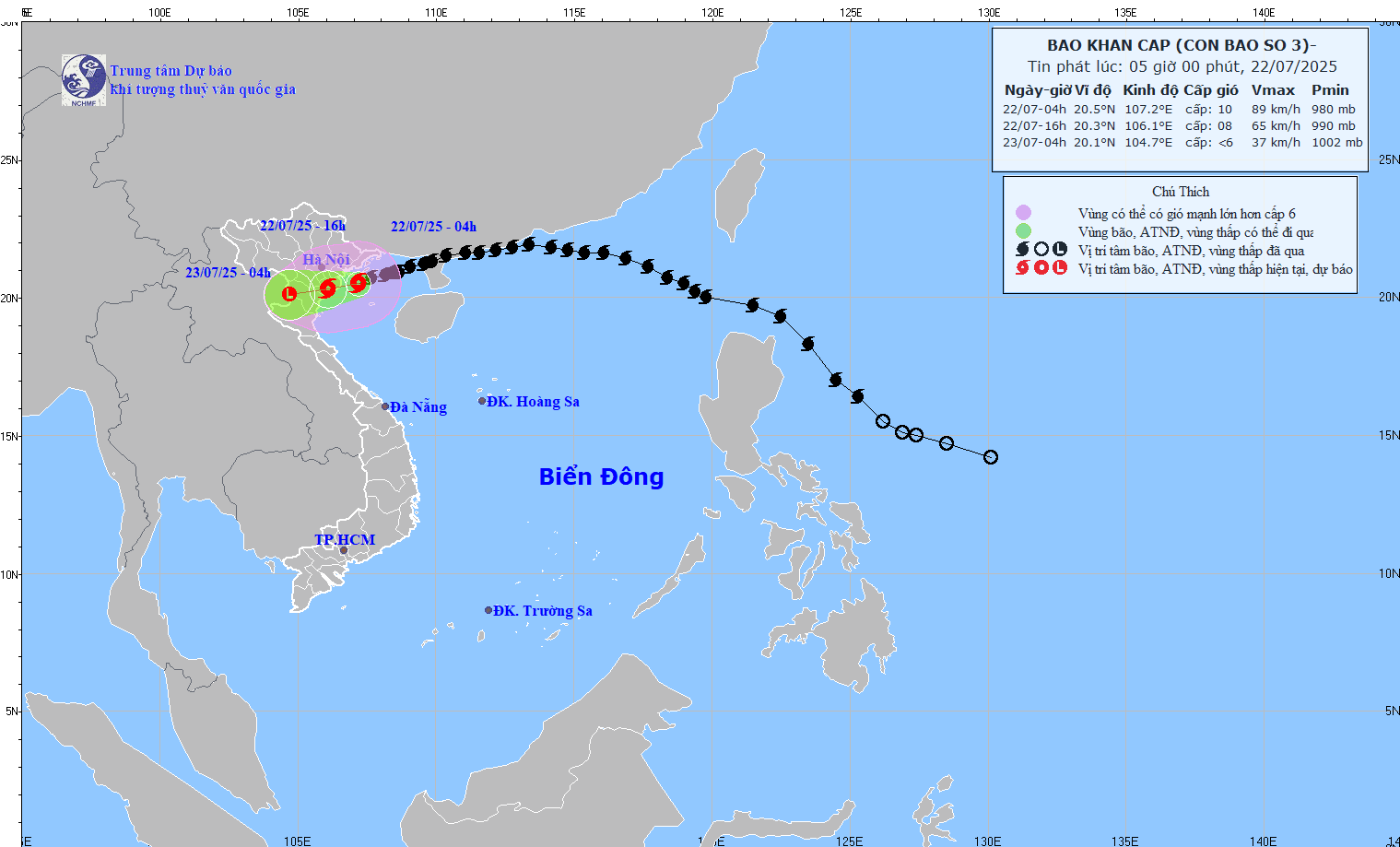 TIN BÃO KHẨN CẤP (CƠN BÃO SỐ 03) - hồi 04h00 ngày 22/7/2025