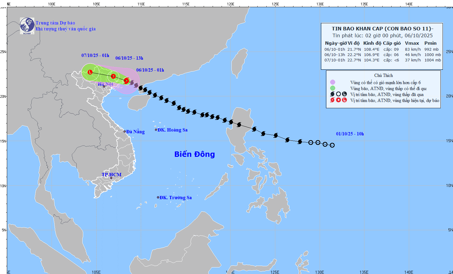 TIN BÃO KHẨN CẤP - CƠN BÃO SỐ 11 (Hồi 01h ngày 06/10/2025)