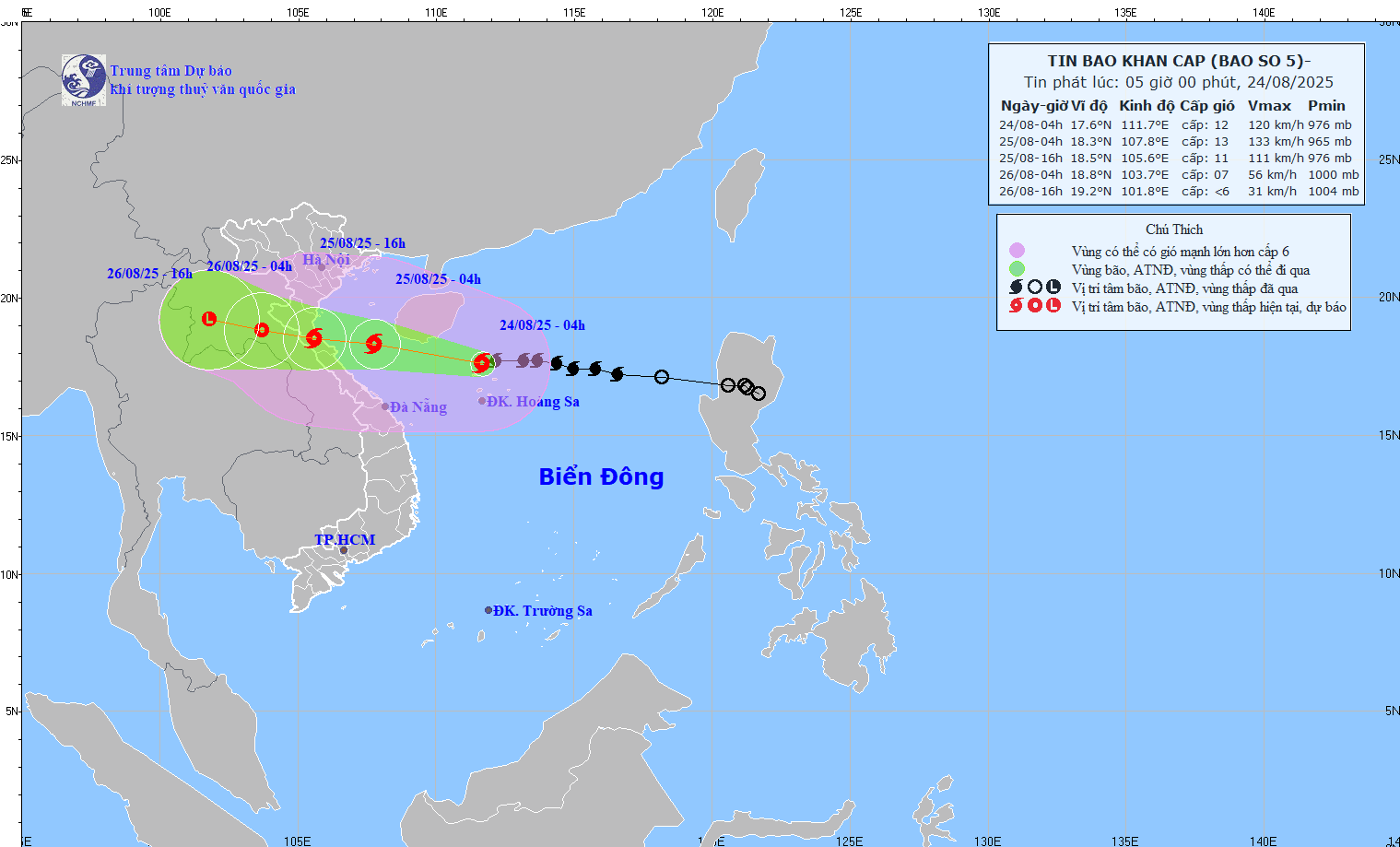 TIN BÃO KHẨN CẤP (CƠN BÃO SỐ 5 - HỒI 04H NGÀY 24/8/2025)