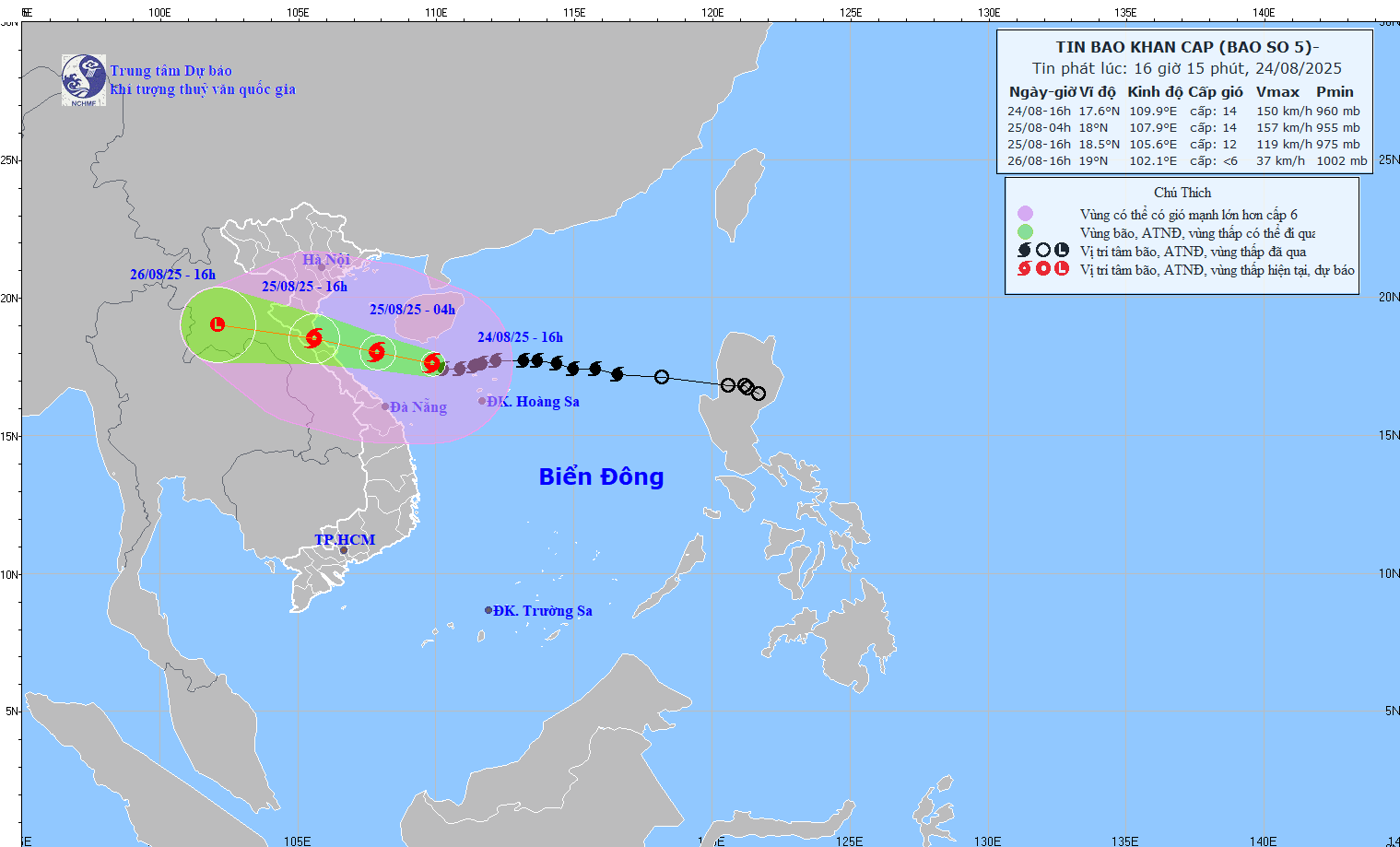 TIN BÃO KHẨN CẤP (CƠN BÃO SỐ 5 - HỒI 16h00 NGÀY 24/8/2025)