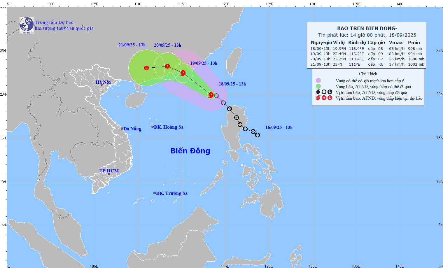 TIN BÃO TRÊN BIỂN ĐÔNG - CƠN BÃO SỐ 8 (hồi 13h00 ngày 18/9/2025)