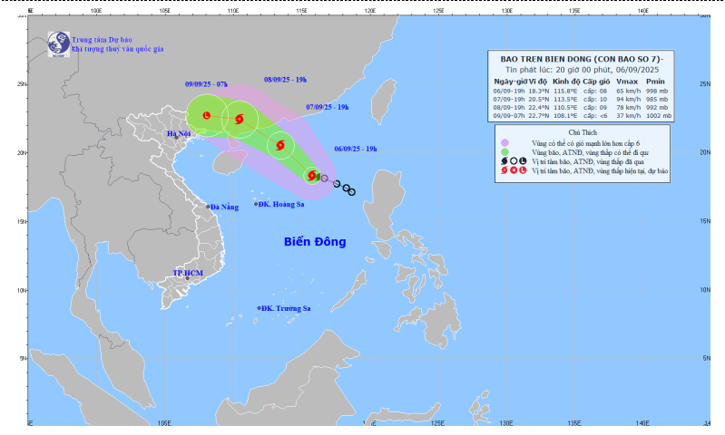 TIN BÃO TRÊN BIỂN ĐÔNG (hồi 19h00 ngày 06/9/2025)