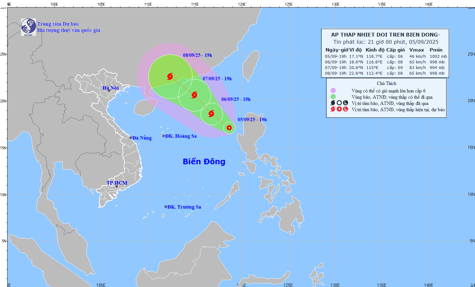 TIN ÁP THẤP NHIỆT ĐỚI TRÊN BIỂN ĐÔNG (HỒI 19 GIỜ NGÀY 05/9/2025)
