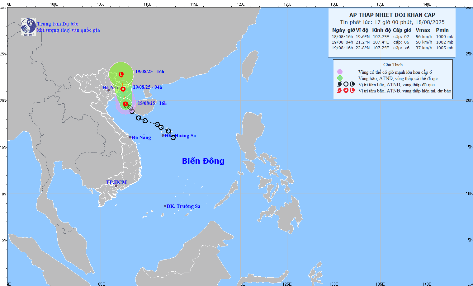 TIN ÁP THẤP NHIỆT ĐỚI KHẨN CẤP (HỒI 17H NGÀY 18/8/2025)