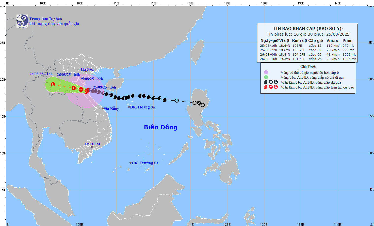 TIN BÃO KHẨN CẤP (CƠN BÃO SỐ 5 - HỒI 16h00 NGÀY 25/8/2025)