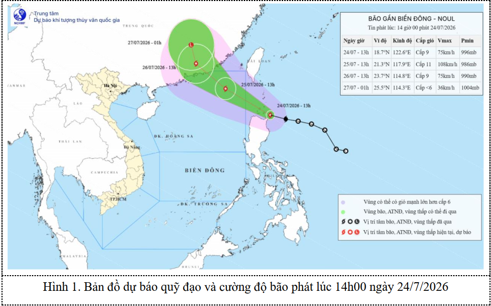 TIN BÃO GẦN BIỂN ĐÔNG (Hồi 13h00 ngày 24/7/2026)