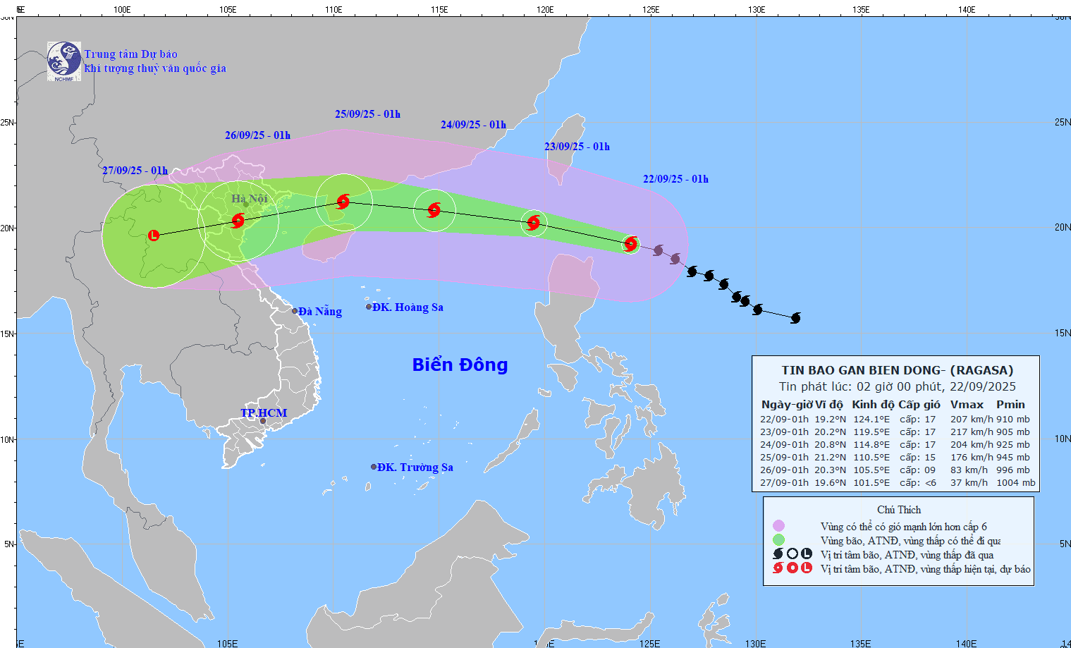 TIN BÃO GẦN BIỂN ĐÔNG (Siêu bão RAGASA - hồi 01h00 ngày 22/9/2025)