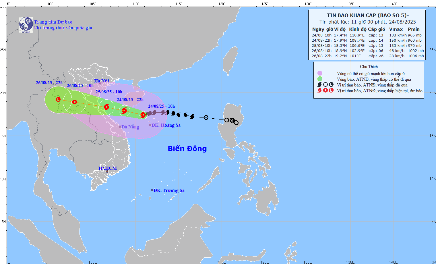 TIN BÃO KHẨN CẤP (CƠN BÃO SỐ 5 - HỒI 10h00 NGÀY 24/8/2025)