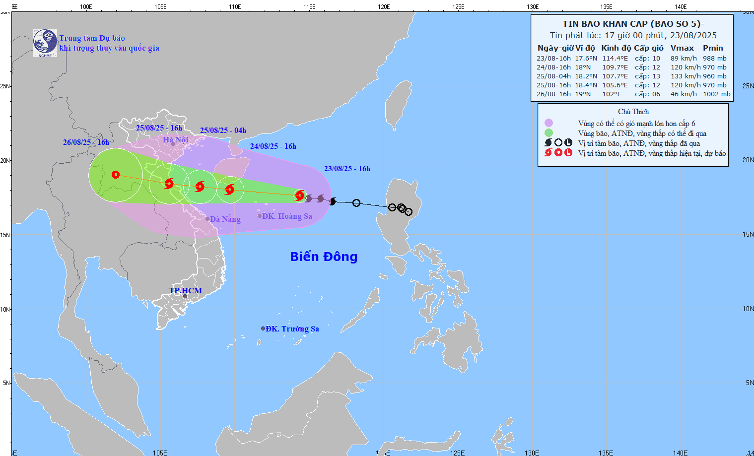 TIN BÃO KHẨN CẤP (CƠN BÃO SỐ 5, HỒI 16H 23/8/2025)