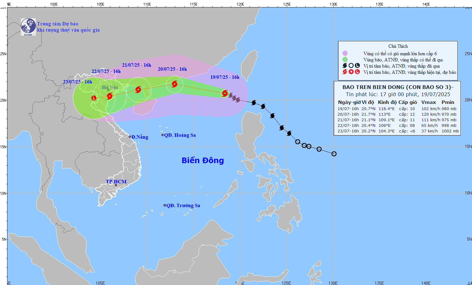 TIN BÃO TRÊN BIỂN ĐÔNG (CƠN BÃO SỐ 03) - hồi 16h00 ngày 19/7/2025)