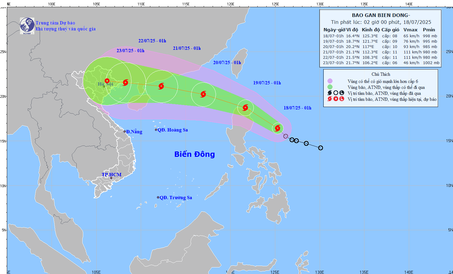 TIN BÃO GẦN BIỂN ĐÔNG (CƠN BÃO WIPHA) (hồi 01h00 ngày 18/07/2025)