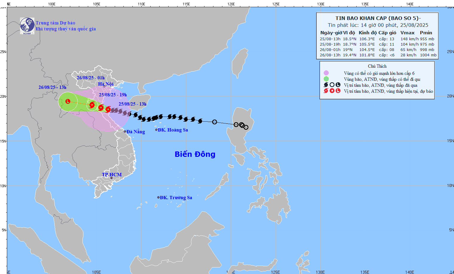 TIN BÃO KHẨN CẤP (CƠN BÃO SỐ 5 - HỒI 13h00 NGÀY 25/8/2025)
