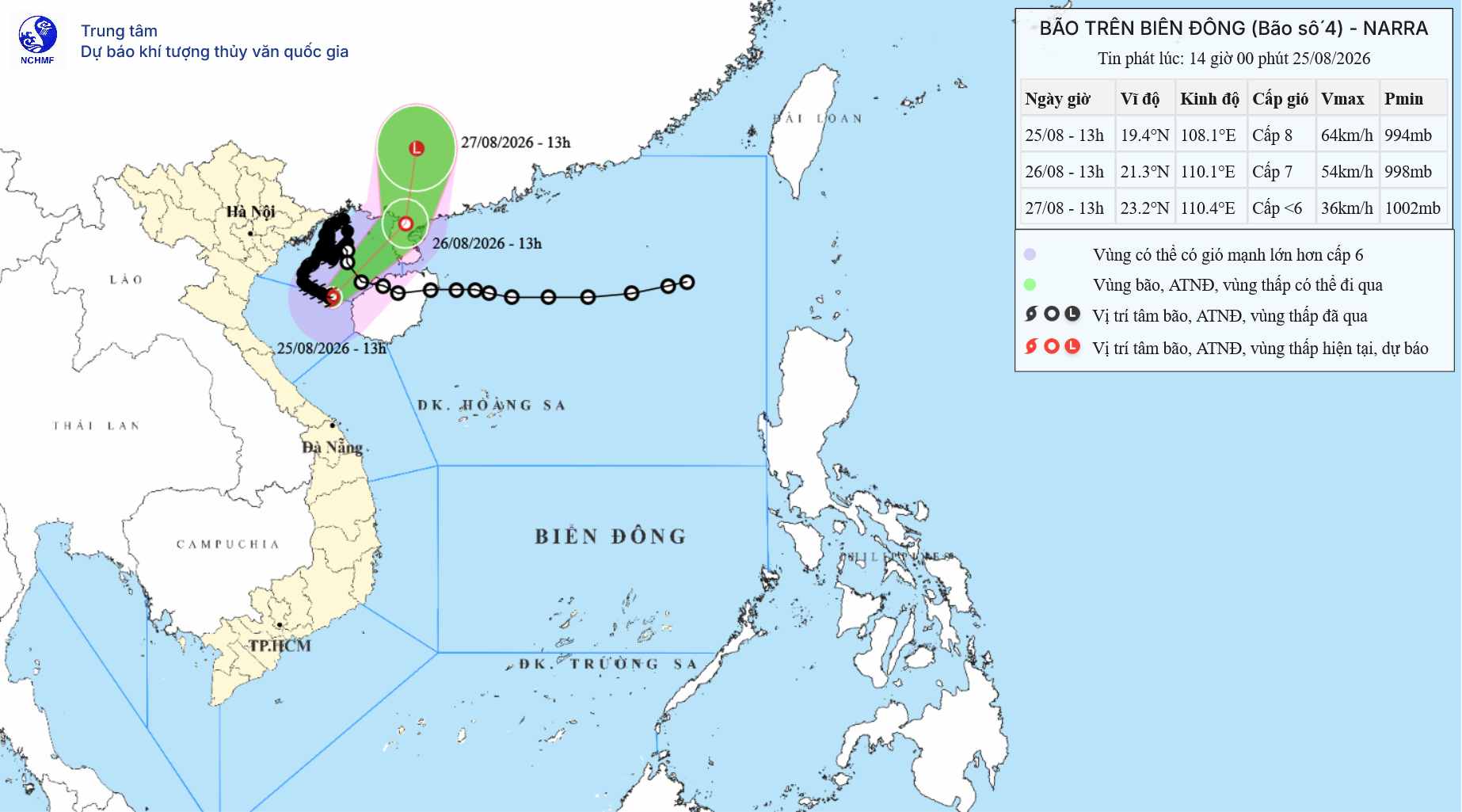 TIN BÃO TRÊN BIỂN ĐÔNG _CƠN BÃO SỐ 04 (Hồi 13h00 ngày 25/8/2026)