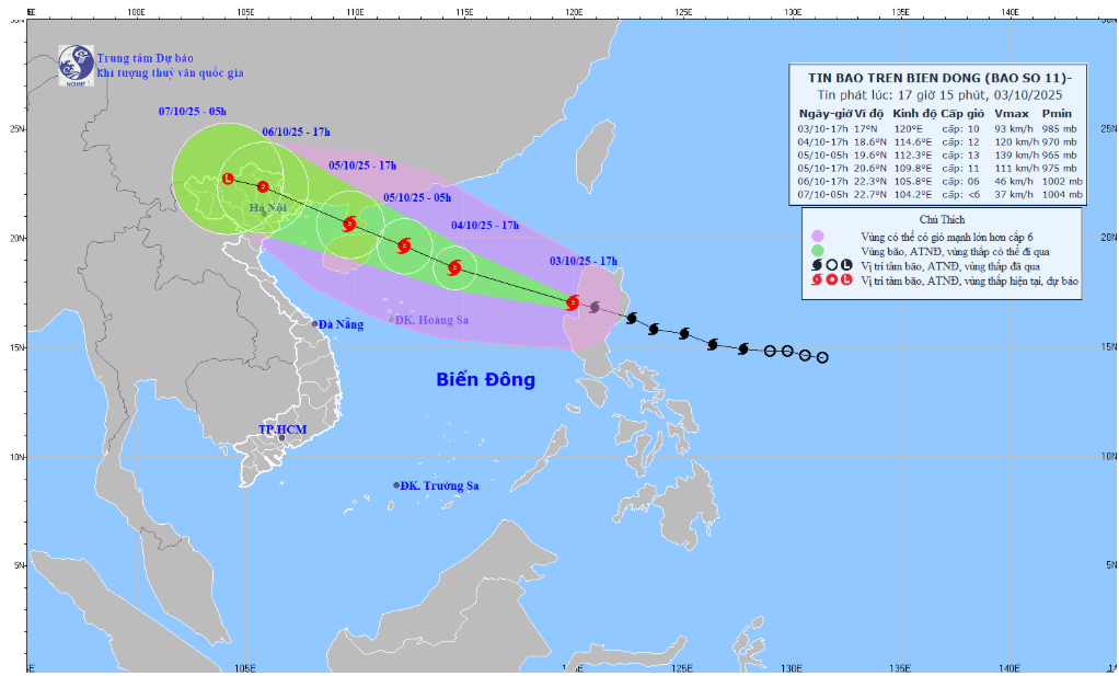 TIN BÃO TRÊN BIỂN ĐÔNG (CƠN BÃO SỐ 11_ Hồi 17h ngày 03/10/2025)