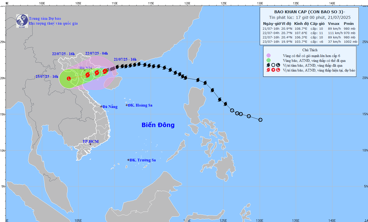 TIN BÃO KHẨN CẤP (CƠN BÃO SỐ 03) - hồi 16h00 ngày 21/7/2025
