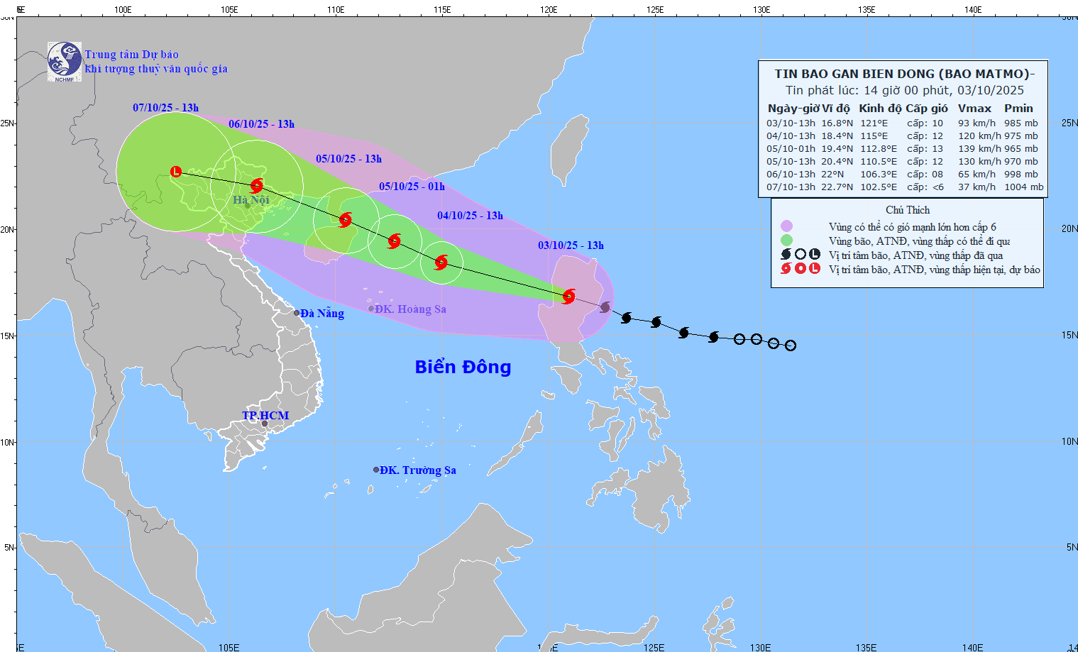 TIN BÃO GẦN BIỂN ĐÔNG (CƠN BÃO MATMO_ Hồi 13h ngày 03/10/2025)