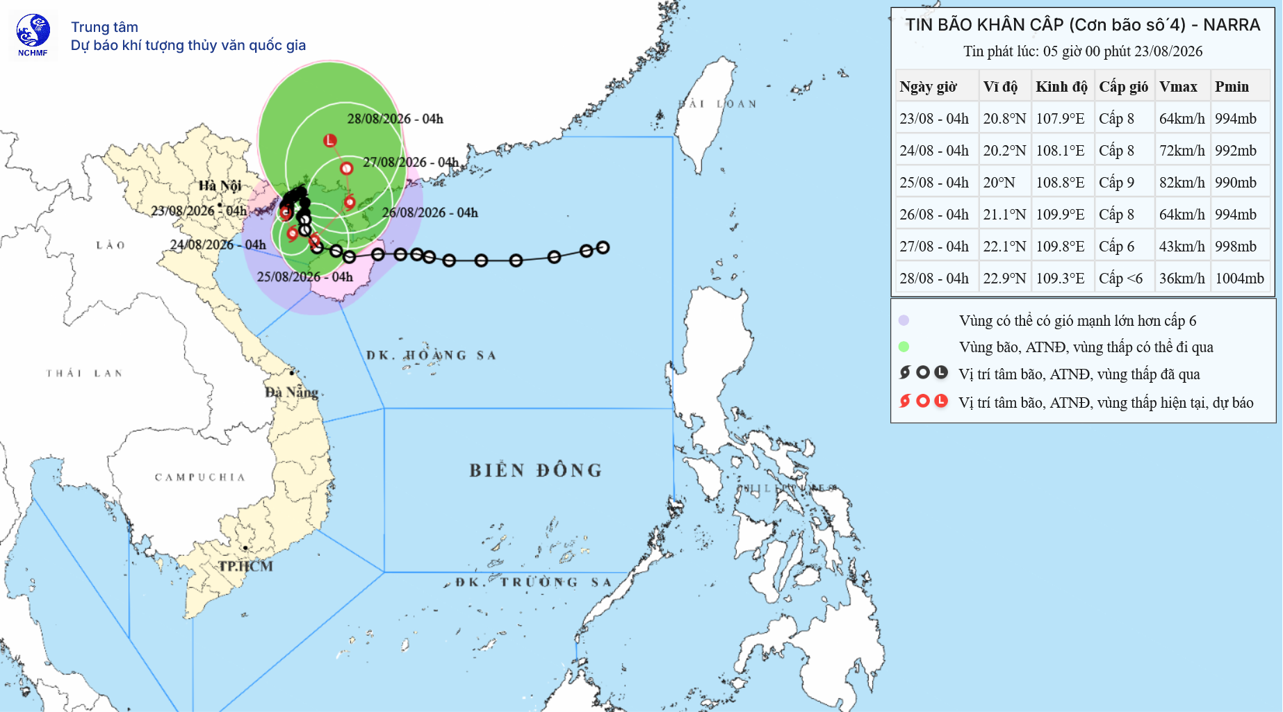 TIN BÃO KHẨN CẤP (CƠN BÃO SỐ 04_Hồi 04h00 ngày 23/8/2026)
