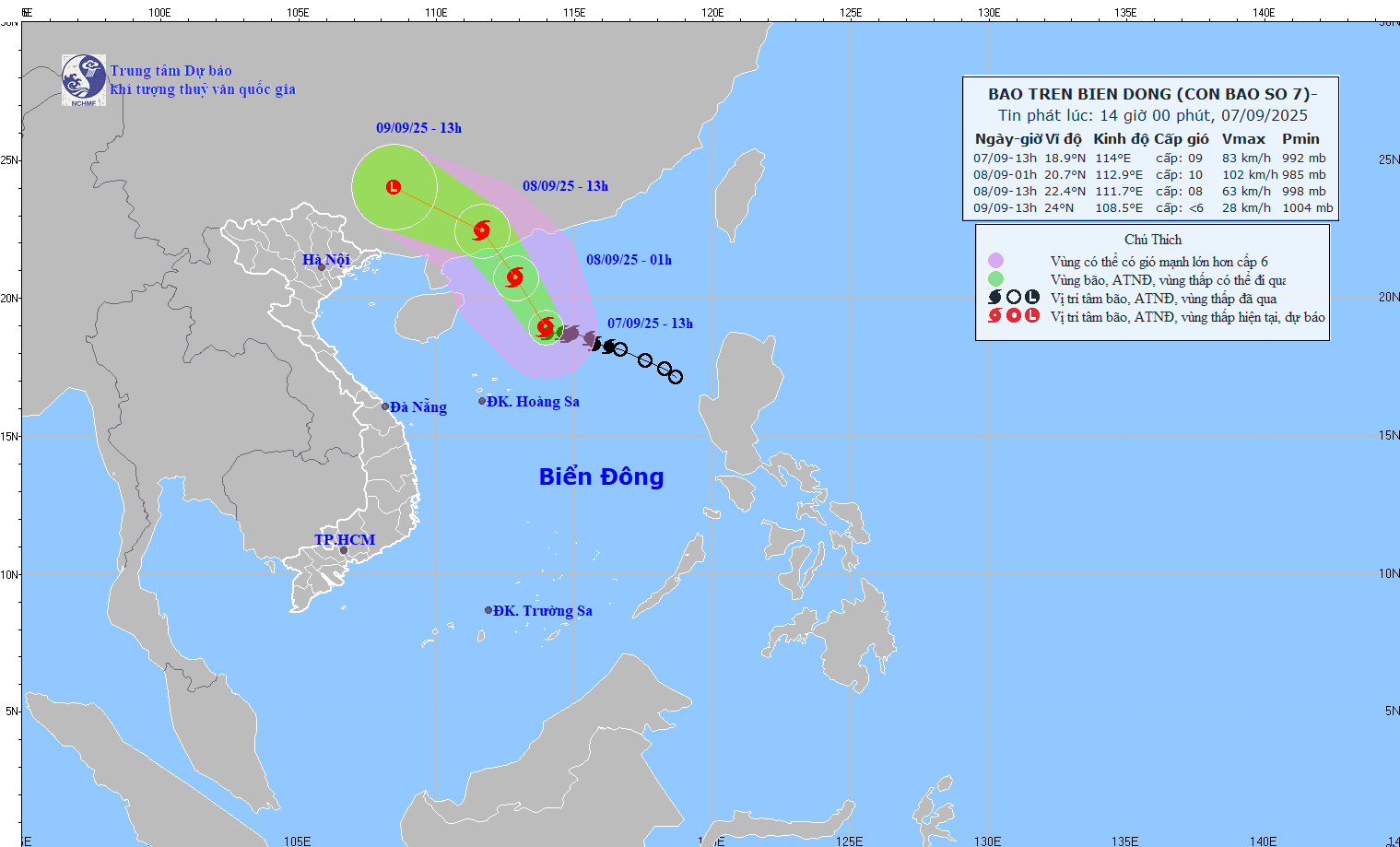 TIN BÃO TRÊN BIỂN ĐÔNG (CƠN BÃO SỐ 7- HỒI 13H NGÀY 07/09/2025)